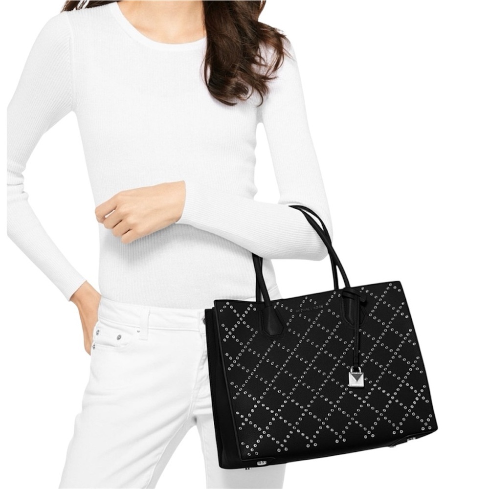 Michael Kors Black Tote with Silver Studs EUC - Picture 2 of 7